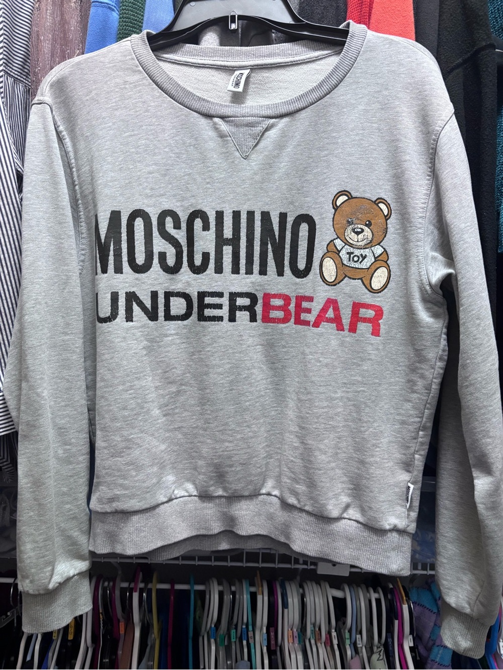 Moschino Light Grey Crewneck Sweatshirt with Stitch Detail